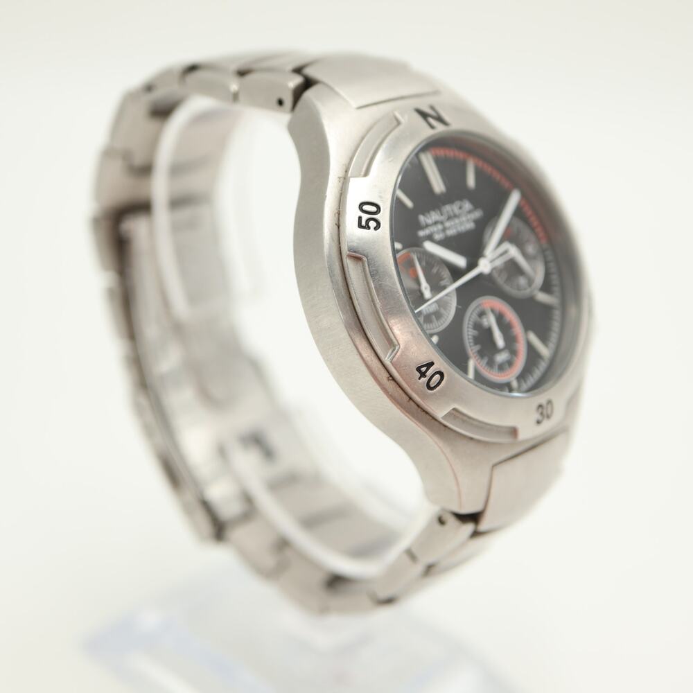 Nautica Mens Stainless Steel 40mm Chronograph Watch 60 Min 24-Hr W New Battery View 6